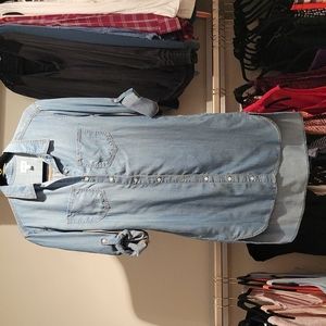 Sneakpeek denim button up high low dress, SMALL